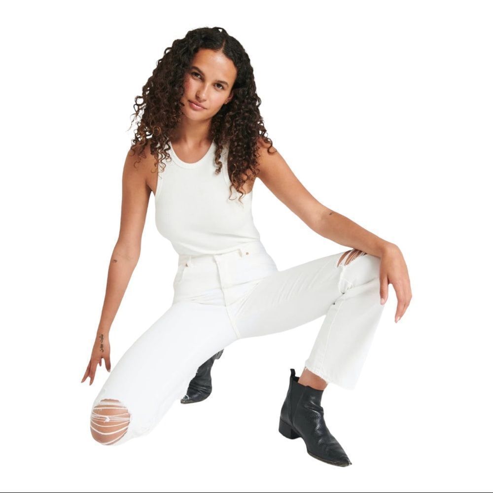 Rolla’s Slim Straight Distressed High Rise Jeans White 27